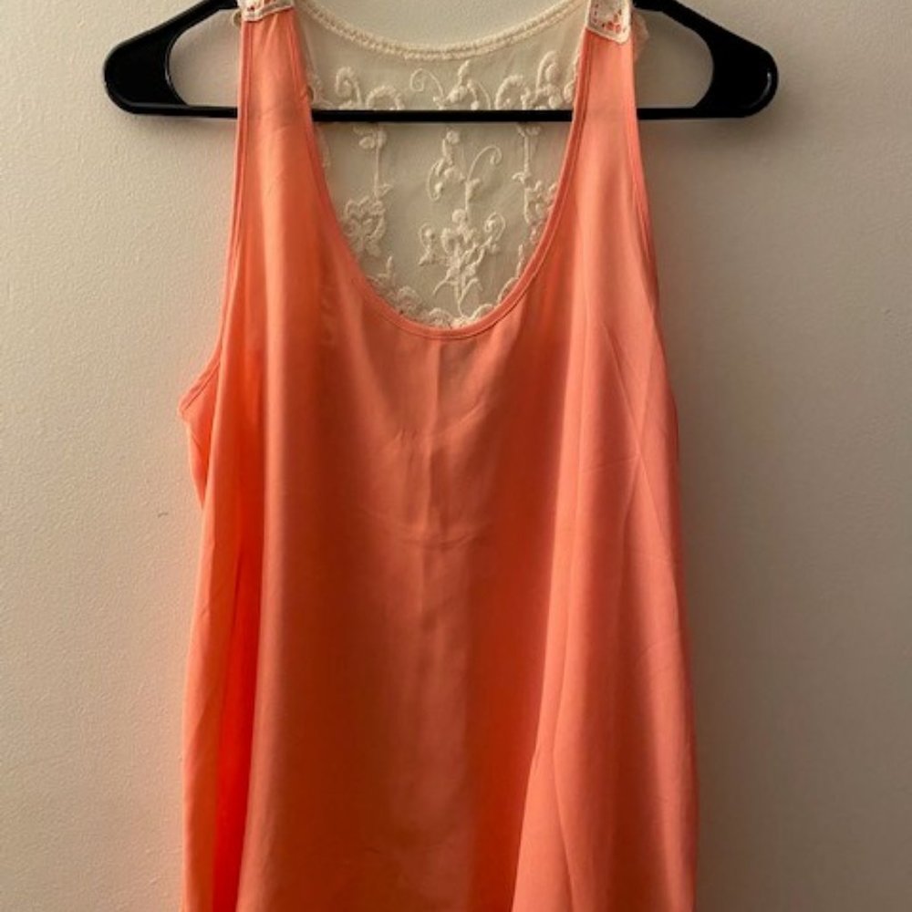 Orange Summer Tank Top with Lace Detail Cutout